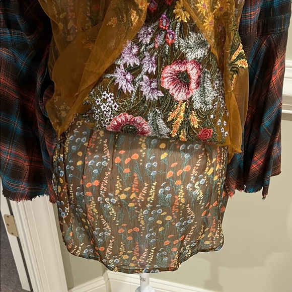 Aratta Silent Journey Rust Plaid Blouse w/Velvet Collar & embroidered back, L - Picture 7 of 15